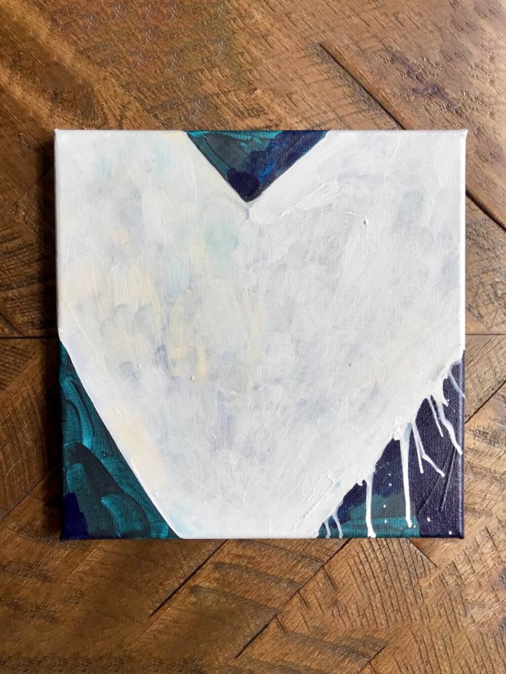 Original Blue & White Heart Painting - Abstract Handmade Art - OOAK Value $128
